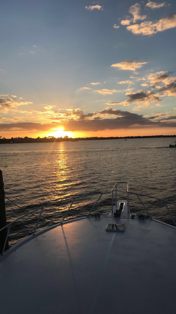 sunset from bow of boat